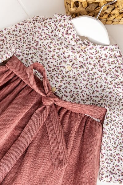 Gömlek Yakalı Kadife Bebek Elbise