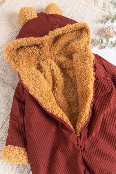 Arma Detaylı Kadife İçi Peluş Erkek Bebek Tulum