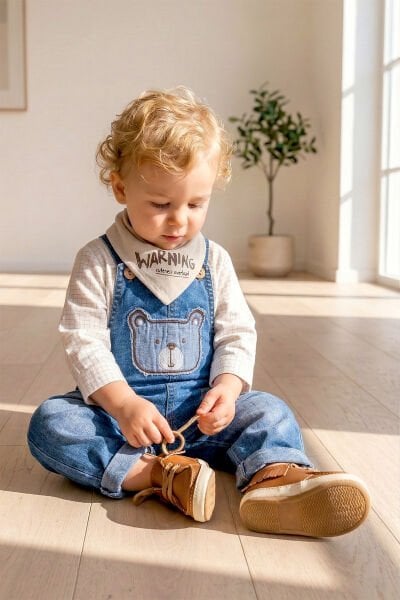 Denim 3'lü Erkek Bebek Salopet Kot Tulum Takım