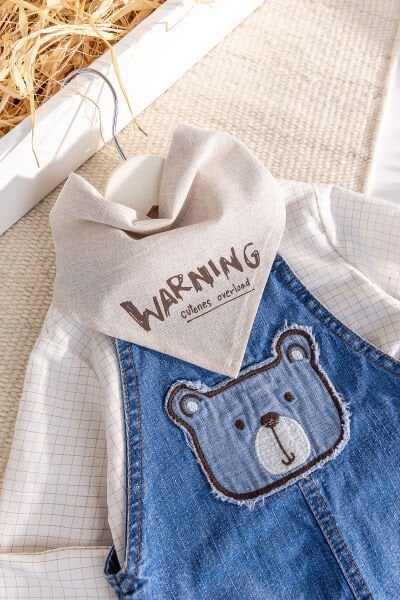 Denim 3'lü Erkek Bebek Salopet Kot Tulum Takım