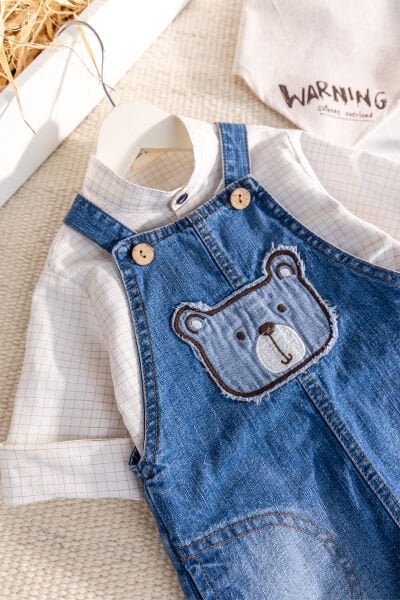 Denim 3'lü Erkek Bebek Salopet Kot Tulum Takım