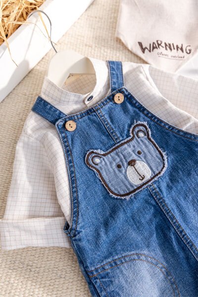 Denim 3'lü Erkek Bebek Salopet Kot Tulum Takım