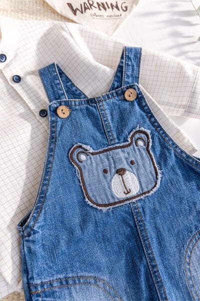 Denim 3'lü Erkek Bebek Salopet Kot Tulum Takım