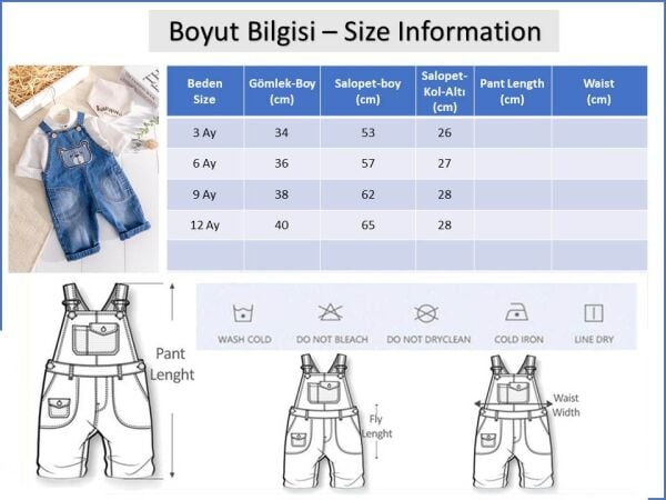 Denim 3'lü Erkek Bebek Salopet Kot Tulum Takım