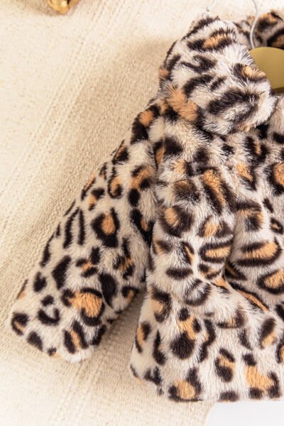 Leopar Desenli Peluş Kız Bebek Mont