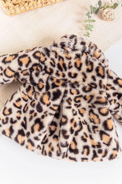 Leopar Desenli Peluş Kız Bebek Mont