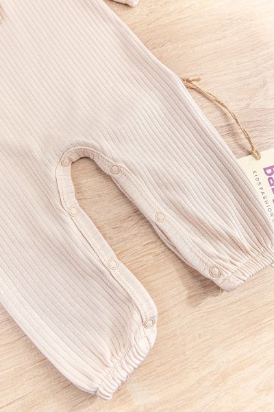 Natural Güpürlü Fiyonk Bandanalı Kız Bebek Tulum