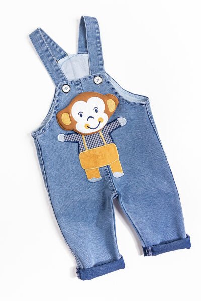 Denim Kumaş Figürlü Erkek Bebek Kot Salopet Bebek Tulum
