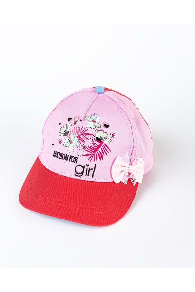Fiyonklu Çiçekli Kız Çocuk Şapka PEMBE - 4-6 Yaş