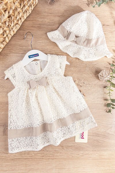 Güpürlü Şapkalı Kız Bebek Yazlık Elbise