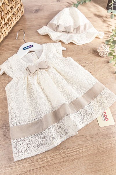 Güpürlü Şapkalı Kız Bebek Yazlık Elbise