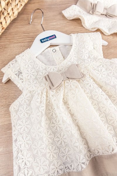 Güpürlü Şapkalı Kız Bebek Yazlık Elbise