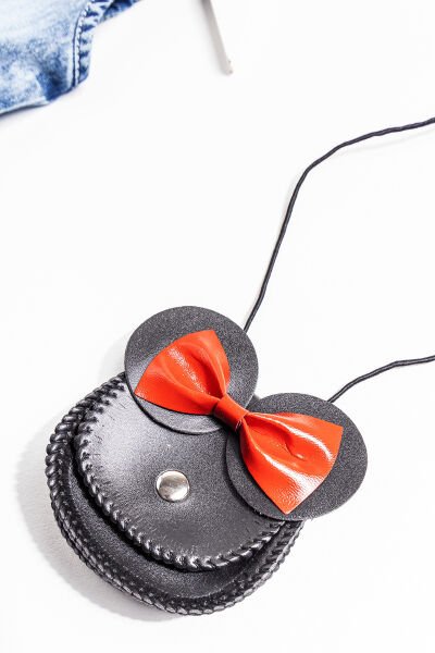 Denim Kumaş Fiyonklu Çantalı Bebek Elbise