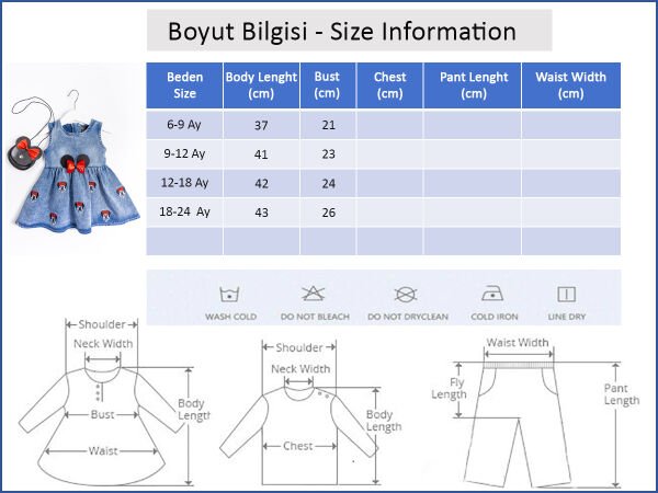 Denim Kumaş Fiyonklu Çantalı Bebek Elbise