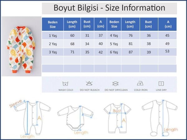 Elyaf Dolgulu 2,5 Tog Pamuklu Penye Astarlı Kız /Erkek Çocuk Uyku Tulumu Truncu - 1 Yaş