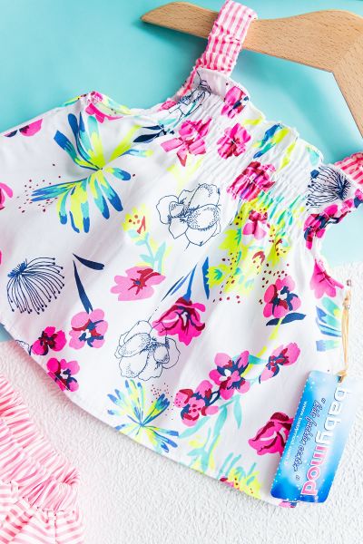 Çiçek Desenli Yazlık İkili Kız Bebek Takım