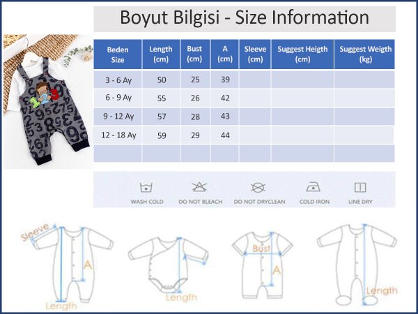 Figür İşlemeli Erkek Bebek Tulum Salopet Takım GRİ - 3-6 AY