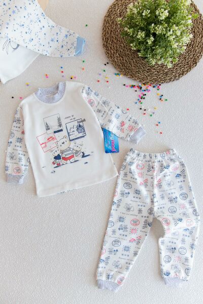 Erkek Bebek Ayıcık Desenli Bebek Pijama Takımı