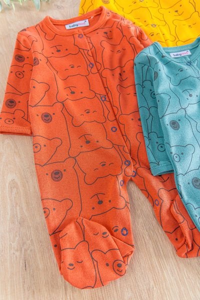 Ayıcık Figürlü Uzun Kollu 3'lü Erkek Bebek Tulum Takım
