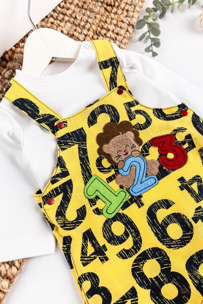 Figür İşlemeli Erkek Bebek Tulum Salopet Takım SARI -  6-9 AY