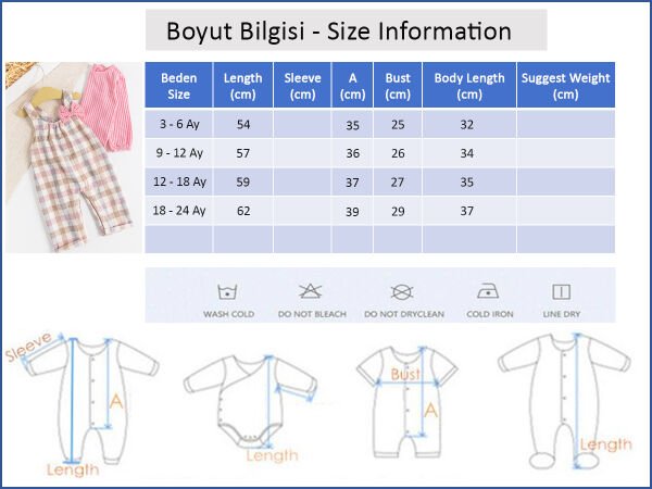 Ekose Desenli Fiyonlu Kız Bebek Tulum Salopet Takım