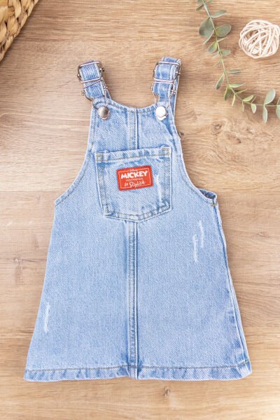 Denim Kumaş Kız Bebek/Çocuk Yazlık Kot Salopet Elbise Jile