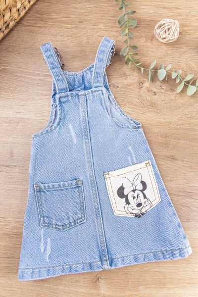 Denim Kumaş Kız Bebek/Çocuk Yazlık Kot Salopet Elbise Jile