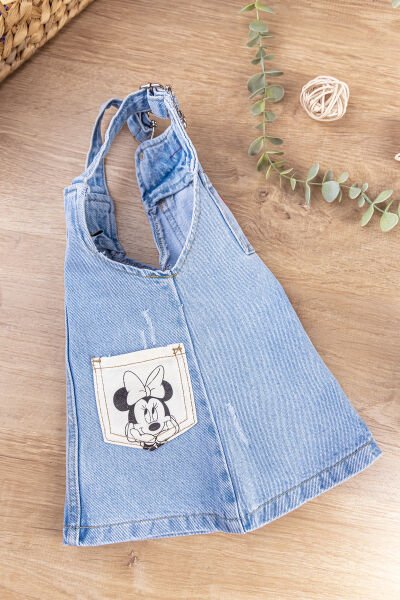 Denim Kumaş Kız Bebek/Çocuk Yazlık Kot Salopet Elbise Jile