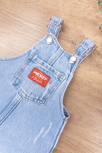 Denim Kumaş Kız Bebek/Çocuk Yazlık Kot Salopet Elbise Jile