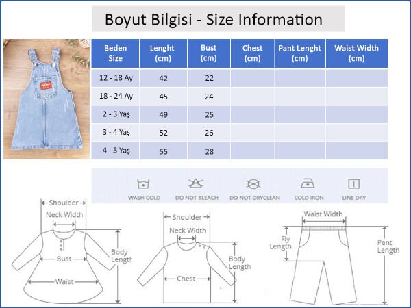 Denim Kumaş Kız Bebek/Çocuk Yazlık Kot Salopet Elbise Jile