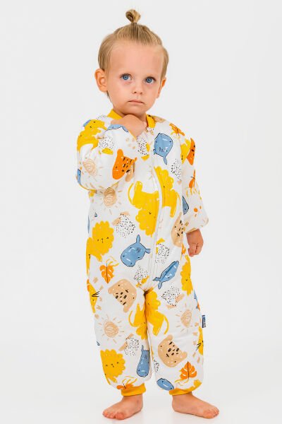 Elyaf Dolgulu 2,5 Tog Pamuklu Penye Astarlı Kız /Erkek Çocuk Uyku Tulumu SARI - 4 Yaş