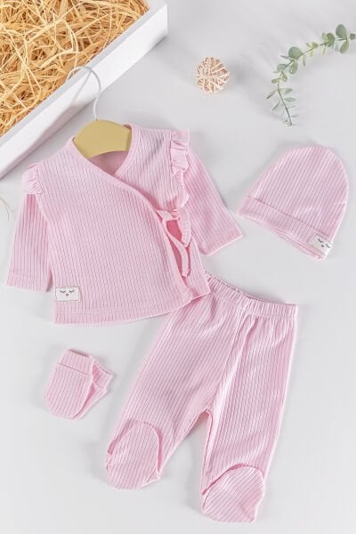 Fırfırlı 4 Parça Kız Bebek Hastane Çıkışı Bebek Takımı