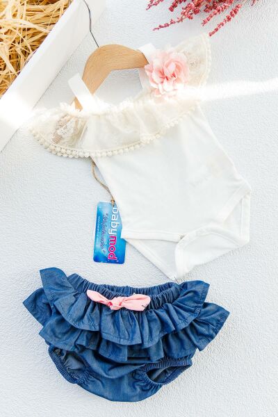 Güpürlü Body Tulumlu İkili Kız Bebek Tulum Takım