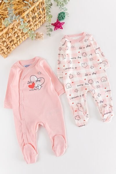 Summer Day Uzun Kollu 2'li Kız Bebek Tulum Takım