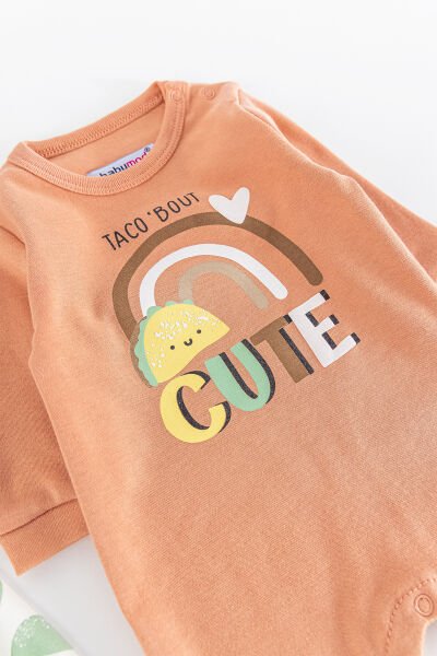 Figürlü Uzun Kollu 2'li Kız Bebek Tulum Takım Tarçın  - 3-6 AY