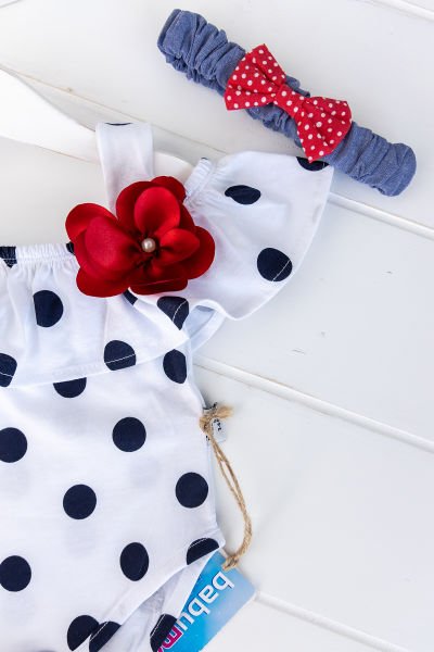 Puantiye Desenli Bandanalı Kız Bebek Tulum Takım KIRMIZI -  12-18 AY