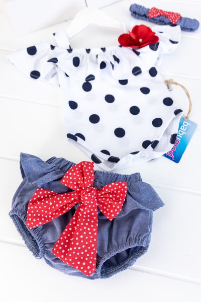 Puantiye Desenli Bandanalı Kız Bebek Tulum Takım KIRMIZI -  12-18 AY