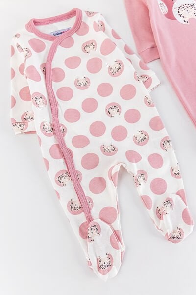 Leopar Figürlü Puantiyeli Uzun Kollu 2'li Kız Bebek Tulum Takım