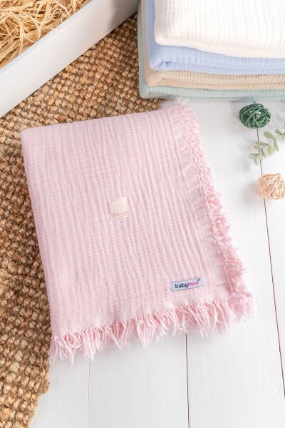 % 100 Pamuk Natural Dört Katlı Müslin Bebeka Battaniye PEMBE