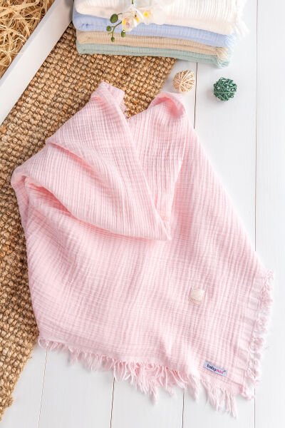 % 100 Pamuk Natural Dört Katlı Müslin Bebeka Battaniye PEMBE