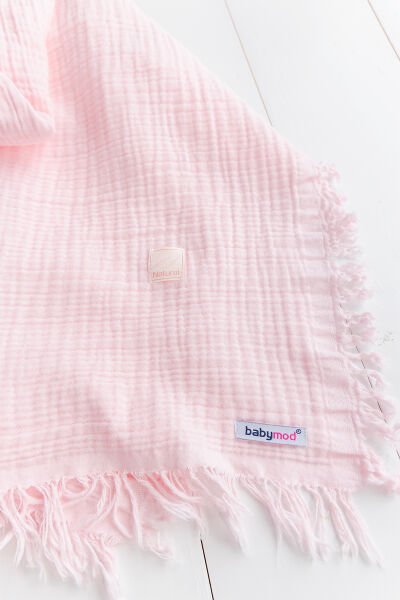 % 100 Pamuk Natural Dört Katlı Müslin Bebeka Battaniye PEMBE