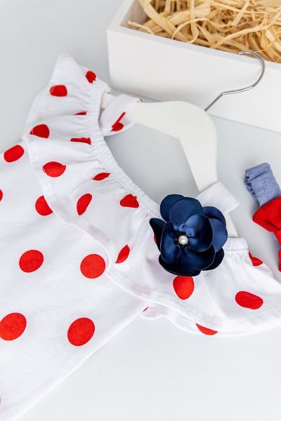 Puantiye Desenli Bandanalı Kız Bebek Tulum Takım LACİVERT - 3-6 AY