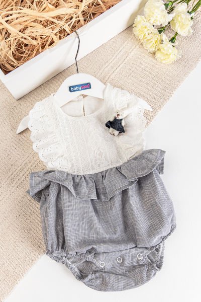 Güpürlü  Ayıcık Figürlü Yazlık Kız Bebek Tulum