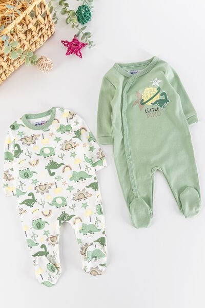 Dino Figürlü Uzun Kollu 2'li Erkek Bebek Tulum Takım