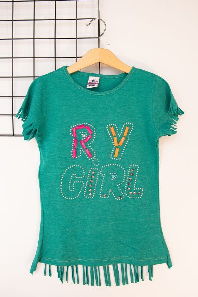 Taş İşlemeli Kız Çocuk Kısa Kollu Body T-shirt
