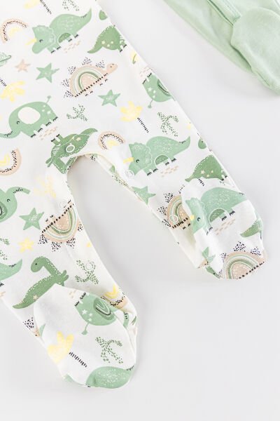 Dino Figürlü Uzun Kollu 2'li Erkek Bebek Tulum Takım YEŞİL -  0-3 AY