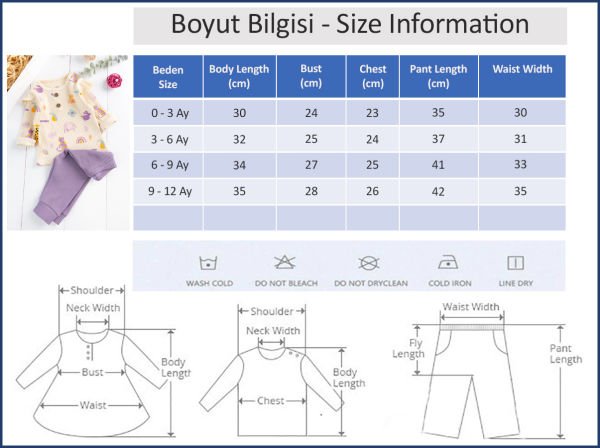 Fırfırlı Figürlü 2'li Kız Bebek Takım Alt Üst Bebek Pijama Takımı MOR - 3-6 AY