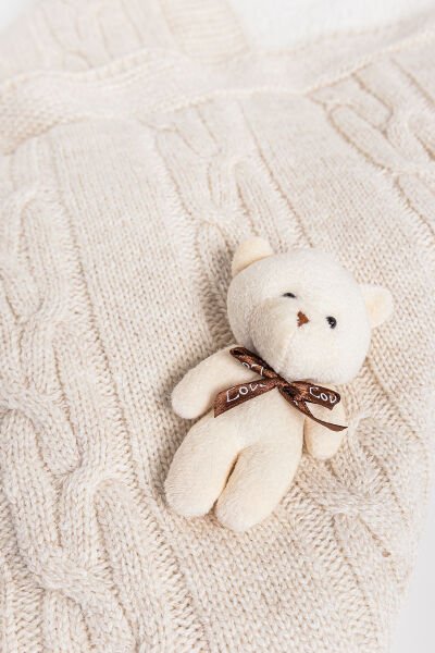 Ayıcık Figürlü Peluş Welsoft Kundak Bebek Battaniye BEJ -  Tek Ebat