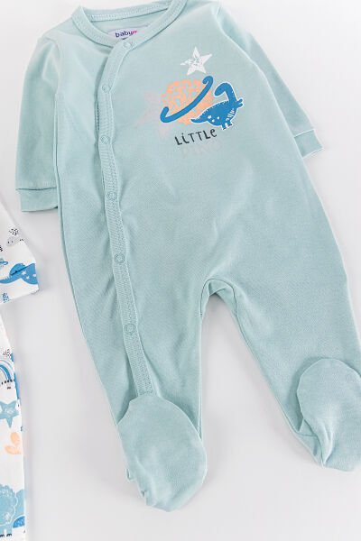 Dino Figürlü Uzun Kollu 2'li Erkek Bebek Tulum Takım MAVİ - 3-6 AY