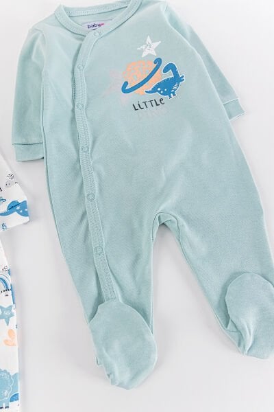 Dino Figürlü Uzun Kollu 2'li Erkek Bebek Tulum Takım MAVİ - 3-6 AY